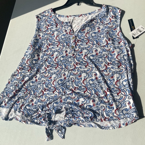 Preswick & Moore top paisley floral print top w stretch & tie detail 2X - Picture 16 of 17